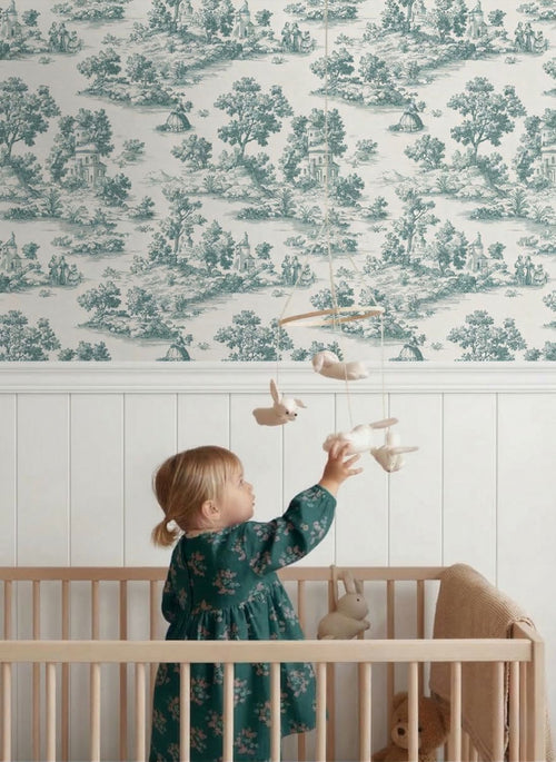 Sanders & Sanders behang toile de jouy print groen - 53 cm x 10 m - 641033