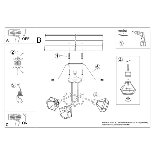 Sollux Lighting Kroonluchter ARTEMIS 3S zwart - 48x48x28,5cm