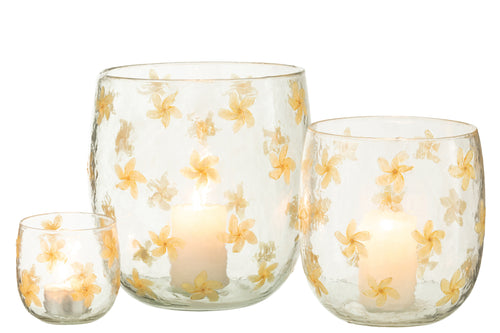 J-Line windlicht Bloemen  glas - geel - large - vtwonen shop