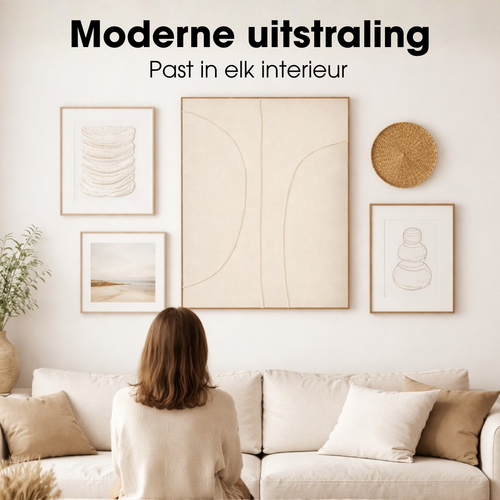 Mica Decorations Wanddecoratie - Wandpaneel Abstracte Kunst 100 x 80 x 3,5 cm - Woondecoratie voor Woonkamer of Slaapkamer - Beige