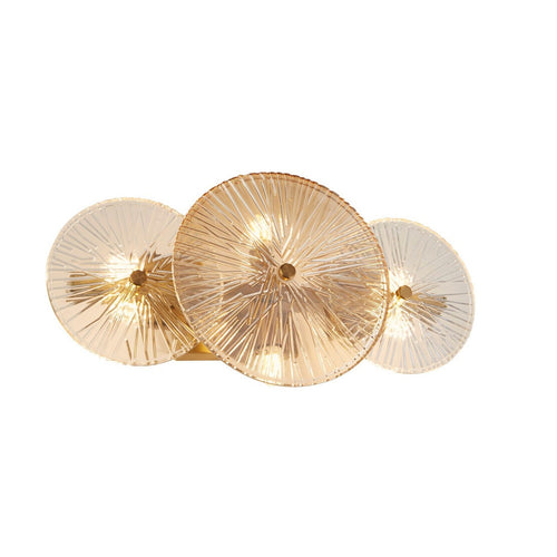 Searchlight Wagon Wheel Wand/Flush met 6 lampen, brons-amber glas