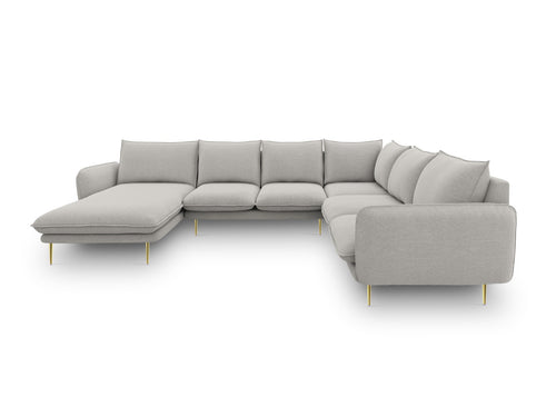 Cosmopolitan Design Panoramische hoekbank rechts Vienna 7-zits, structurele stof, lichtgrijs - 235x330x95cm