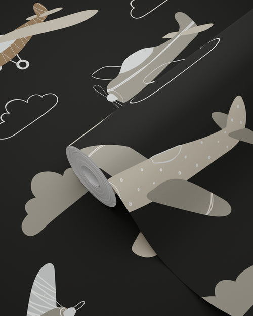 ESTAhome behang vliegtuigen zwart en bruin - 50 x 900 cm - 139805 - vtwonen shop