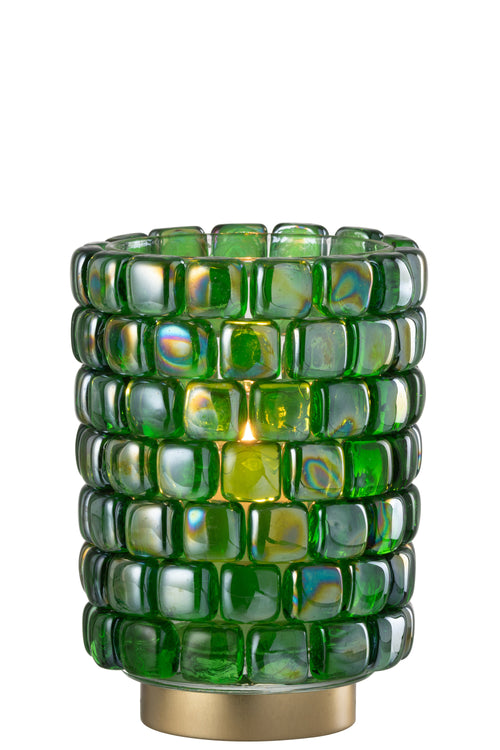 J-Line theelichthouder Vierkant mozaiek - glas - groen - large