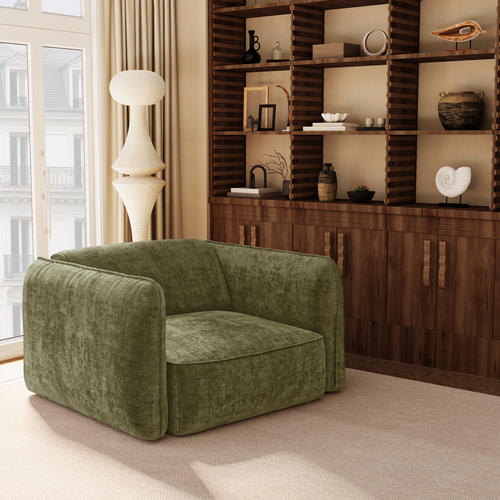 Premium Interiors - Fauteuil LOMI - gewaafd fluweel vintage groen 118cm