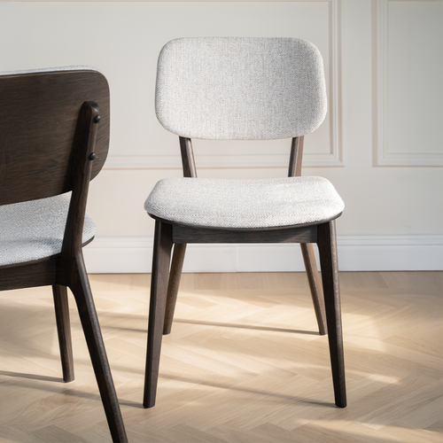 Rowico Home Barrett Houten Eetkamerstoel Bruin met Beige Zitting