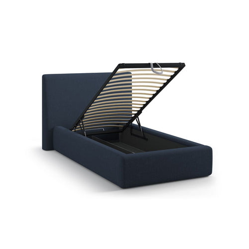 Cosmopolitan Design - Opbergbed met hoofdeinde Asti 90x200cm structurele stof koningsblauw - 220x130x95cm