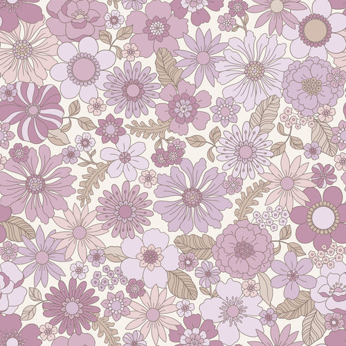 ESTAhome behang retro bloemen lila paars - 50 x 900 cm - 131248 - vtwonen shop