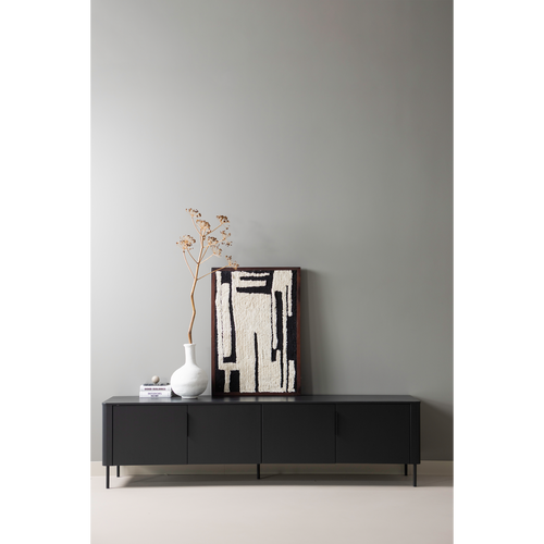 WOOOD tv meubel Gunnar - Grenenhout - Matzwart - 56x200x44