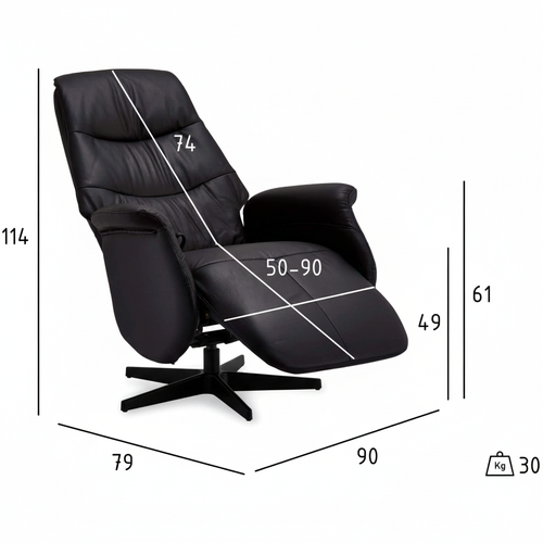 Furnhouse relaxfauteuil Delta - Zwart - Draaibaar - 79x90x114