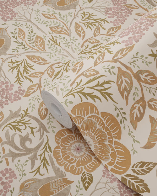 ESTAhome behang bloemen en vogels in art nouveau stijl terracotta 53 cm x 10.05 m 139567