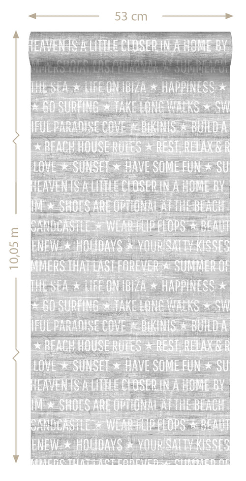ESTAhome behang zomerse quotes grijs - 53 cm x 10.05 m - 148638