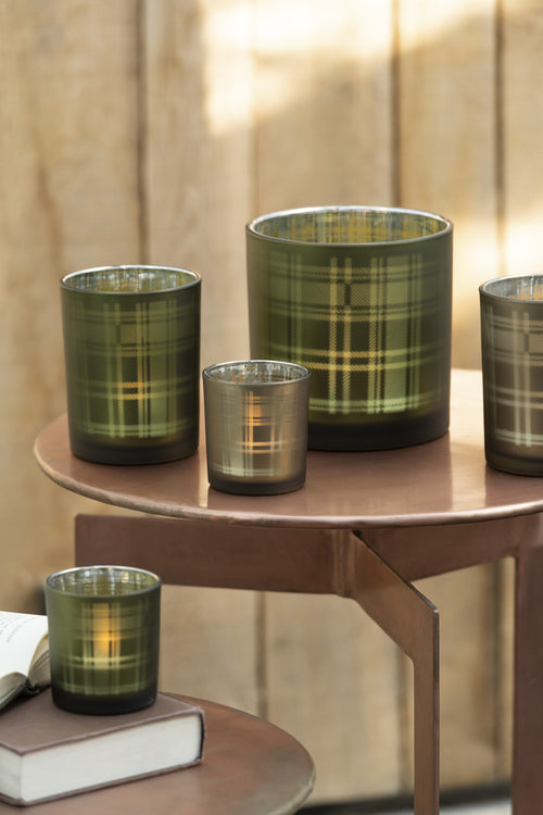 J-Line theelichthouder Rechthoeken - glas - groen - small - 2 stuks