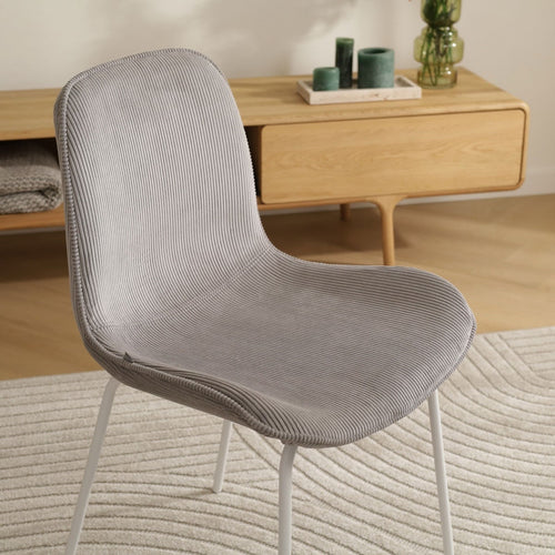 Nolon Nora-Fé Eetkamerstoel Ribstof Warm Grijs - Stof - Witte Poten - vtwonen shop