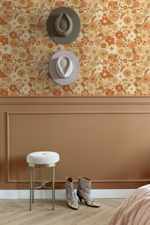 ESTAhome behang retro bloemen oranje - 53 cm x 10.05 m - 130963 - vtwonen shop