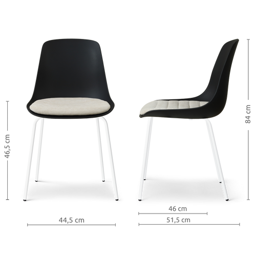 Nolon Nora-Liv eetkamerstoel zwart met naturelbeige zitkussen - wit onderstel - vtwonen shop