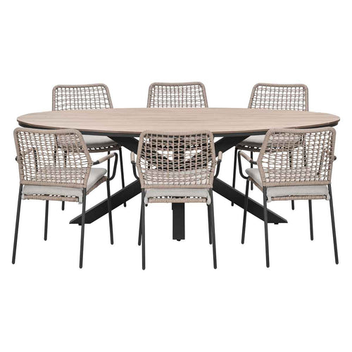 Garden Impressions Tuinset Natas sand 7-delig - Tulli tuintafel ovaal 220x115 cm