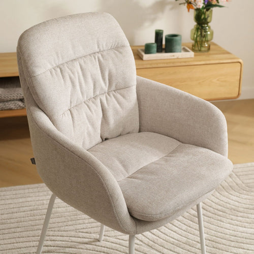 Nolon Nora-Mia Eetkamerstoel Beige - met Armleuning - Wit - vtwonen shop