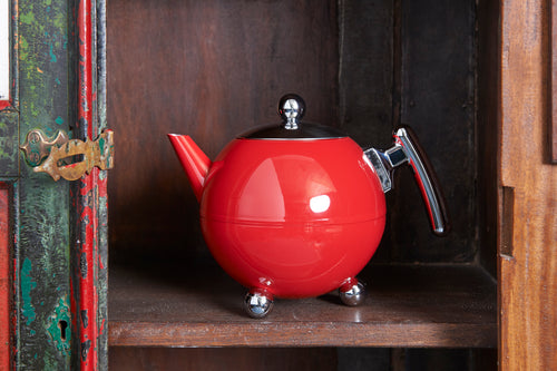 Bredemeijer - Duet® Bella Ronde – Dubbelwandige Theepot – 1,2 liter - RVS - Rood - vtwonen shop