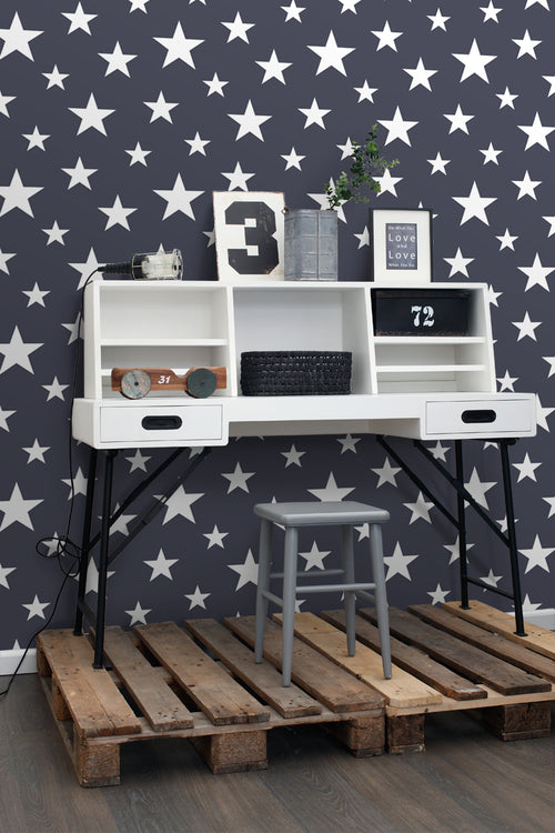 ESTAhome behang grote en kleine sterren donkerblauw - 53 cm x 10.05 m - 138933