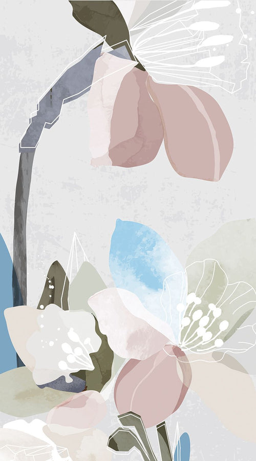 Sanders & Sanders fotobehang bloemmotief grijs, roze en blauw - 270 x 150 cm - 601220 - vtwonen shop