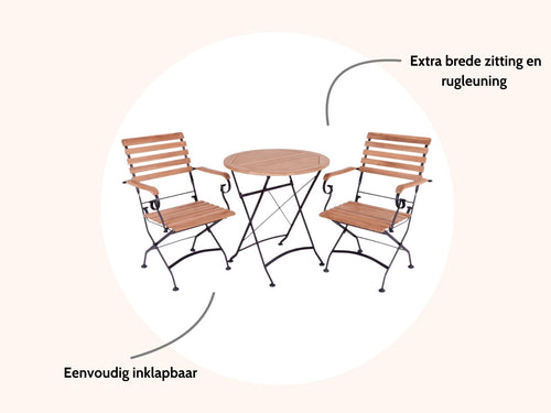 MaximaVida inklapbare ronde acacia bistroset Toscana 70 cm zwart- stoelen met armleuning - vtwonen shop