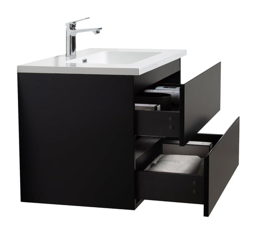 Badplaats Badkamermeubel Set Angela 80 cm – Mat Zwart – Badmeubel met Wastafel