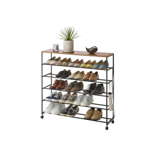 Yamazaki Tower Schoenenrek op wielen 5-laags - Zwart - vtwonen shop