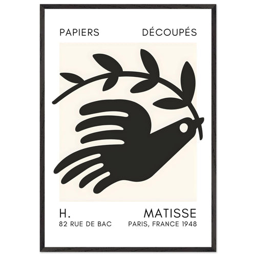 Artfulprints Poster met Lijst Matisse - Peace dove black   - 70x100 cm - Zwart
