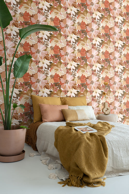 ESTAhome behang bloemen terracotta - 50 x 900 cm - 131265 - vtwonen shop