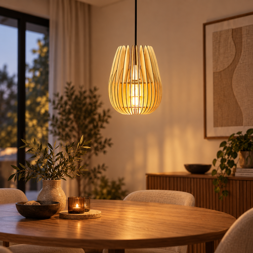 Bomerango Halley S houten hanglamp small - met koordset zwart - Ø 25 cm