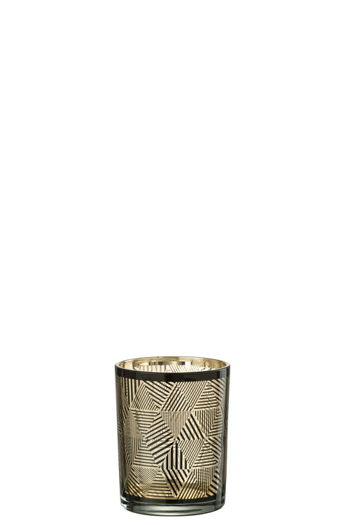 J-Line windlicht Driehoeken Strepen - glas - bruin - small - 2 stuks