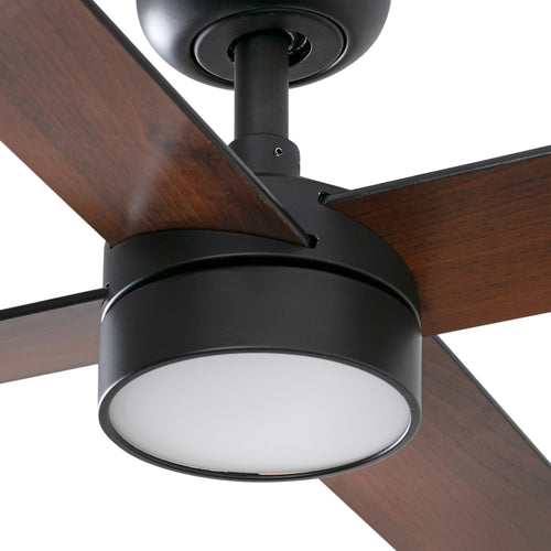 Faro Rudder Rudder Inbouw Plafondventilator 132cm Slimme LED-ventilator Mat Zwart, Walnootkleurige Bladen CCT, 4 Bladen Omkeerbaar