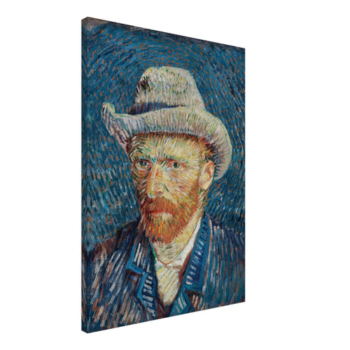 Artfulprints Canvas Vincent van Gogh – Zelfportret met grijze vilthoed canvas - 50x70 cm - Blauw