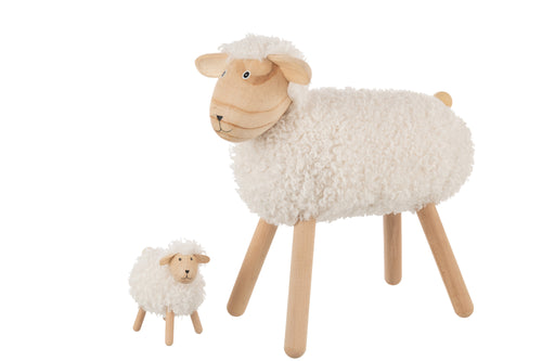 J-Line decoratie Schaap - hout/kunstbont naturel wit - large