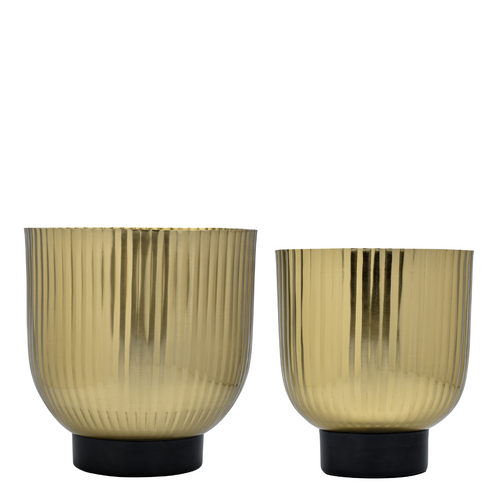 Sia Deco Bloempotten Met Groeven - goud en zwart - metaal - Set van 2 - H21 - vtwonen shop