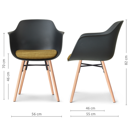 Nolon Nena-Liz eetkamerstoel zwart met mosgroen zitkussen - houten onderstel