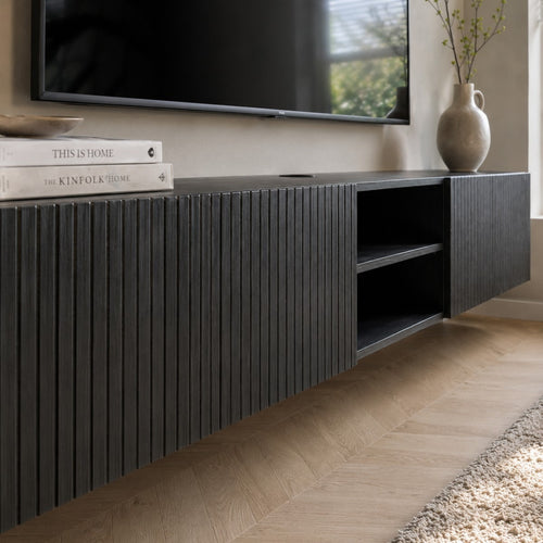 Giga Meubel Zwevend Tv-Meubel Roman - Zwart Mangohout - 200x40x35cm
