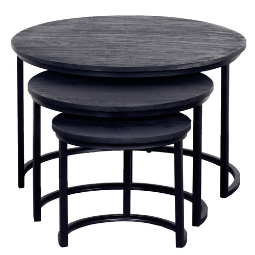 Giga Meubel Salontafel Tres - Rond Zwart Mangohout - Set van 3 - vtwonen shop