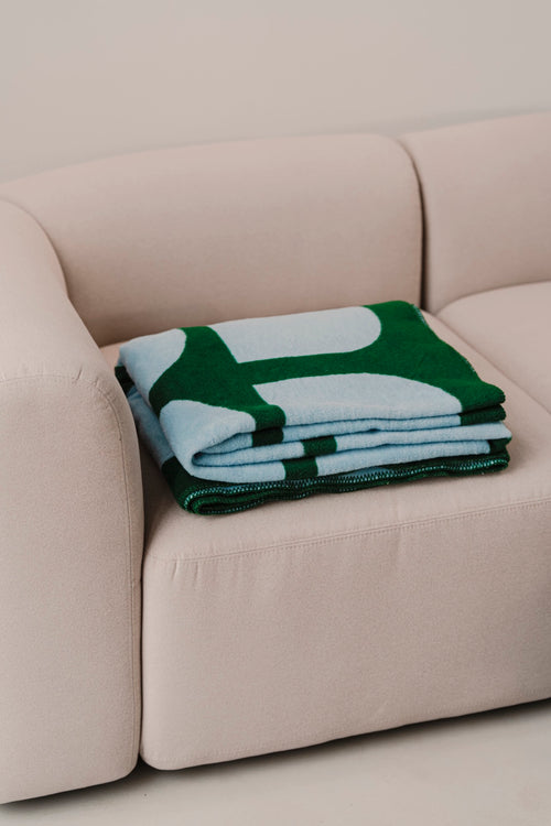 noo.ma GILLI Cotton Blanket - Forest Green & Baby Blue - vtwonen shop