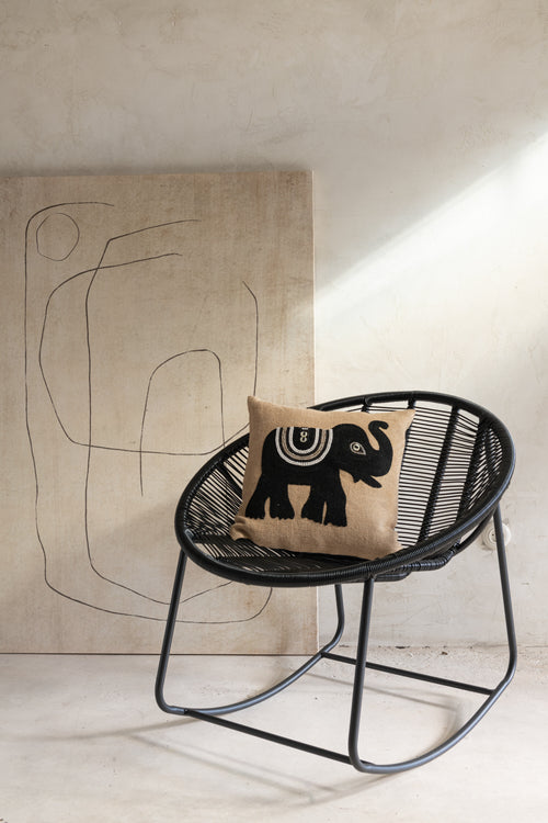 J-Line kussen Olifant - textiel - naturel/zwart - small