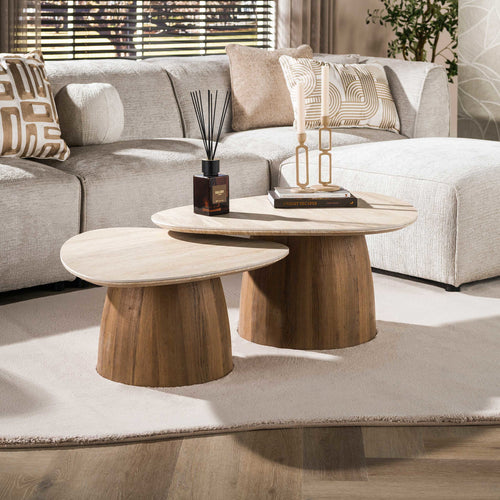 Giga Meubel Salontafel Romano Travertin – Driehoekig – Keramiek  - Set van 2