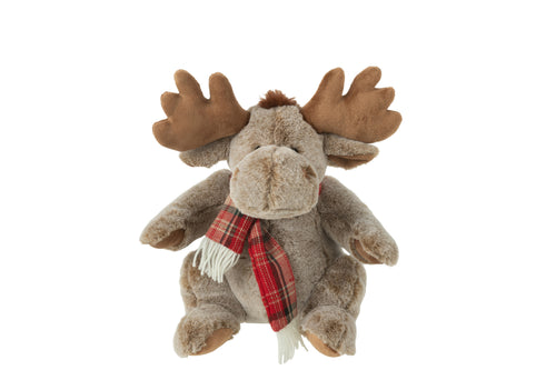 J-Line knuffel Rendier + Sjaal - polyester - bruin - medium