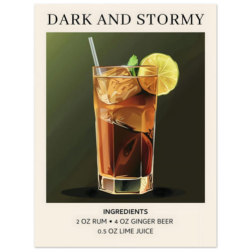 Artfulprints  Dark and Stormy cocktail - Ingrediënten   poster 30x40 cm - vtwonen shop