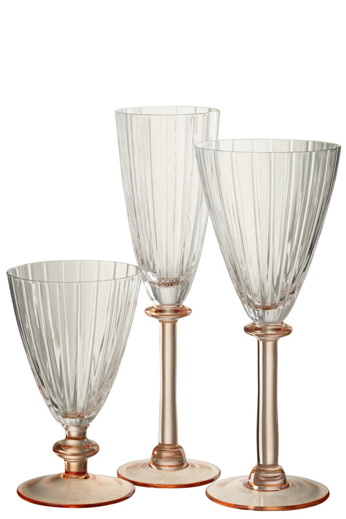 J-Line glas champagne Gestreept - glas - transparant/zalmroze