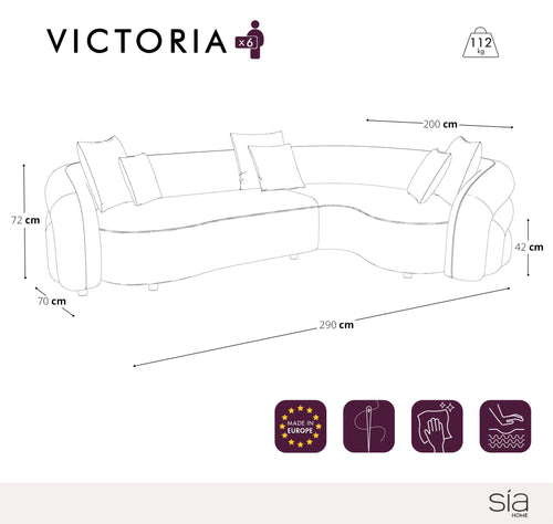 Sia Home - Hoekbank rechts VICTORIA - Fluweel met structuur - Mol - 290cm