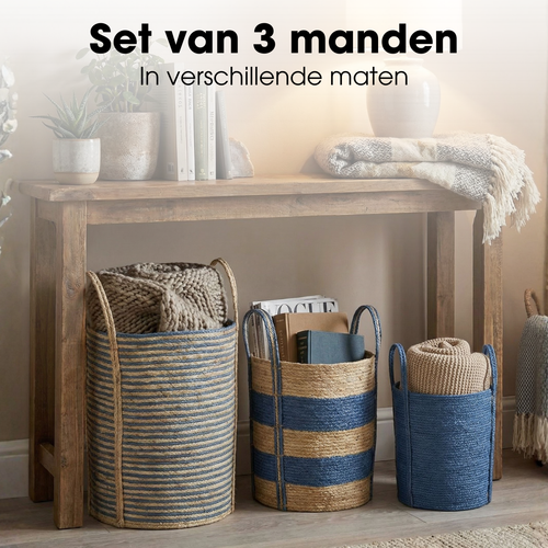 Mica Decorations Brooklyn Opbergmand - Gevlochten Mand Set van 3 - Plantenmand Binnen - Opbergmanden 42x35cm - Woondecoratie - Papier, Maïsblad -