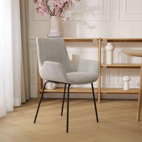 Nolon Nora-Eef Eetkamerstoel Beige Gemêleerd - met Armleuning - Zwart - vtwonen shop