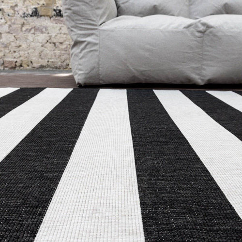 Eva Interior Buitenkleed Stripes zwart/wit dubbelzijdig