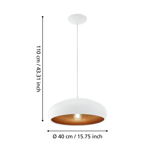 EGLO hanglamp Mogano 1 - e27 - ø 40 cm - wit/koper